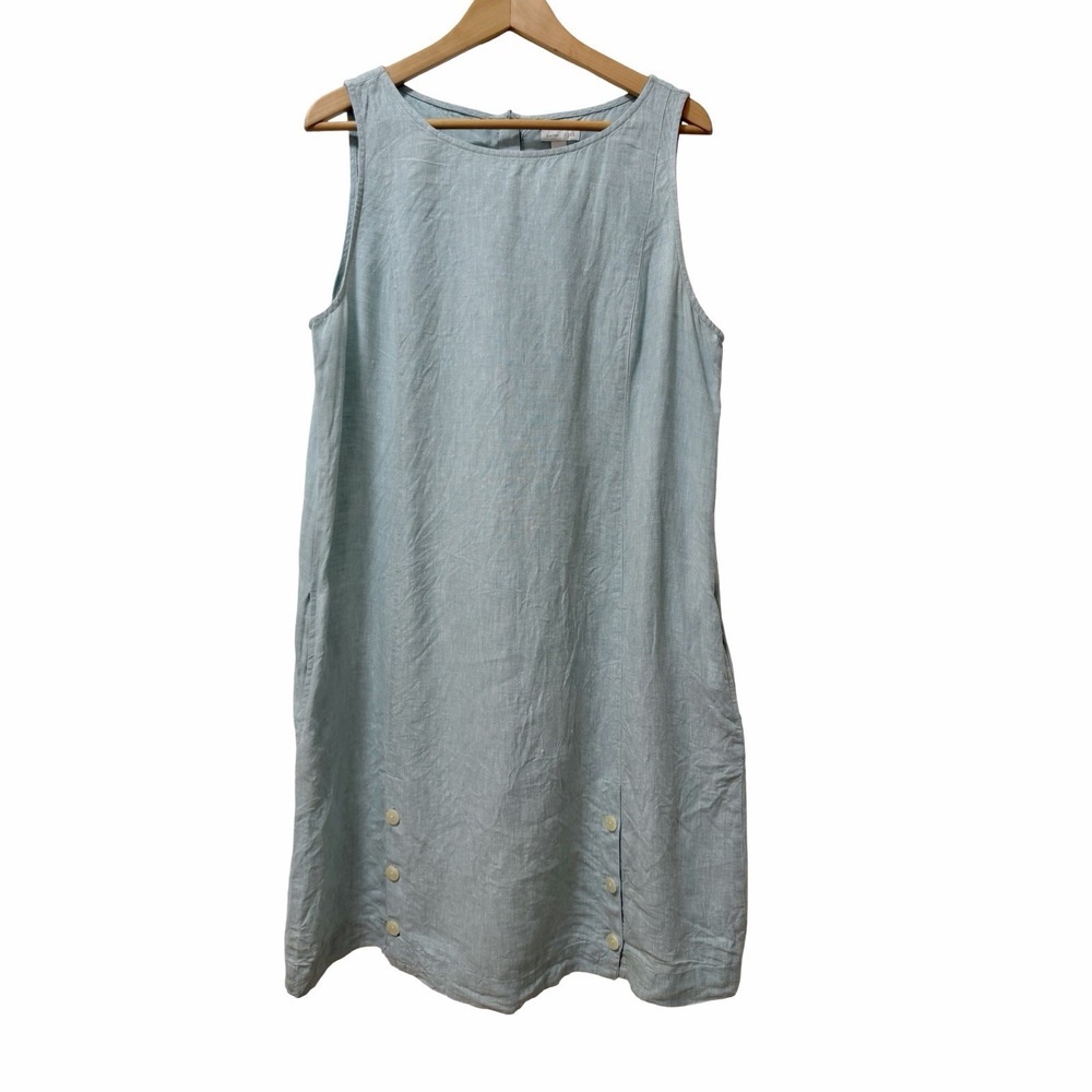 J Jill Womens Love Linen Midi Shift Dress Size L Aqua Blue Coastal Beach Travel